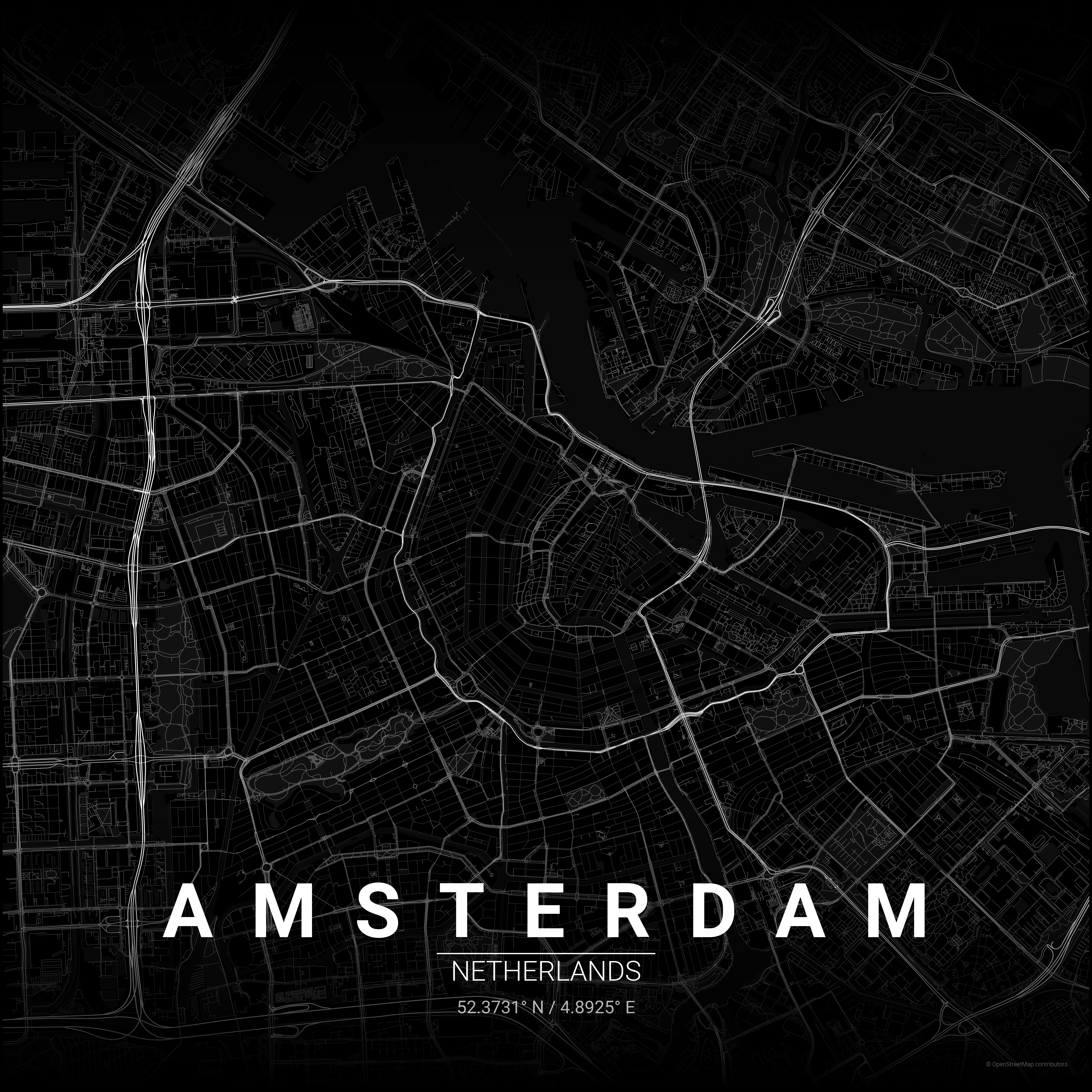 The maps of Amsterdam in noir style