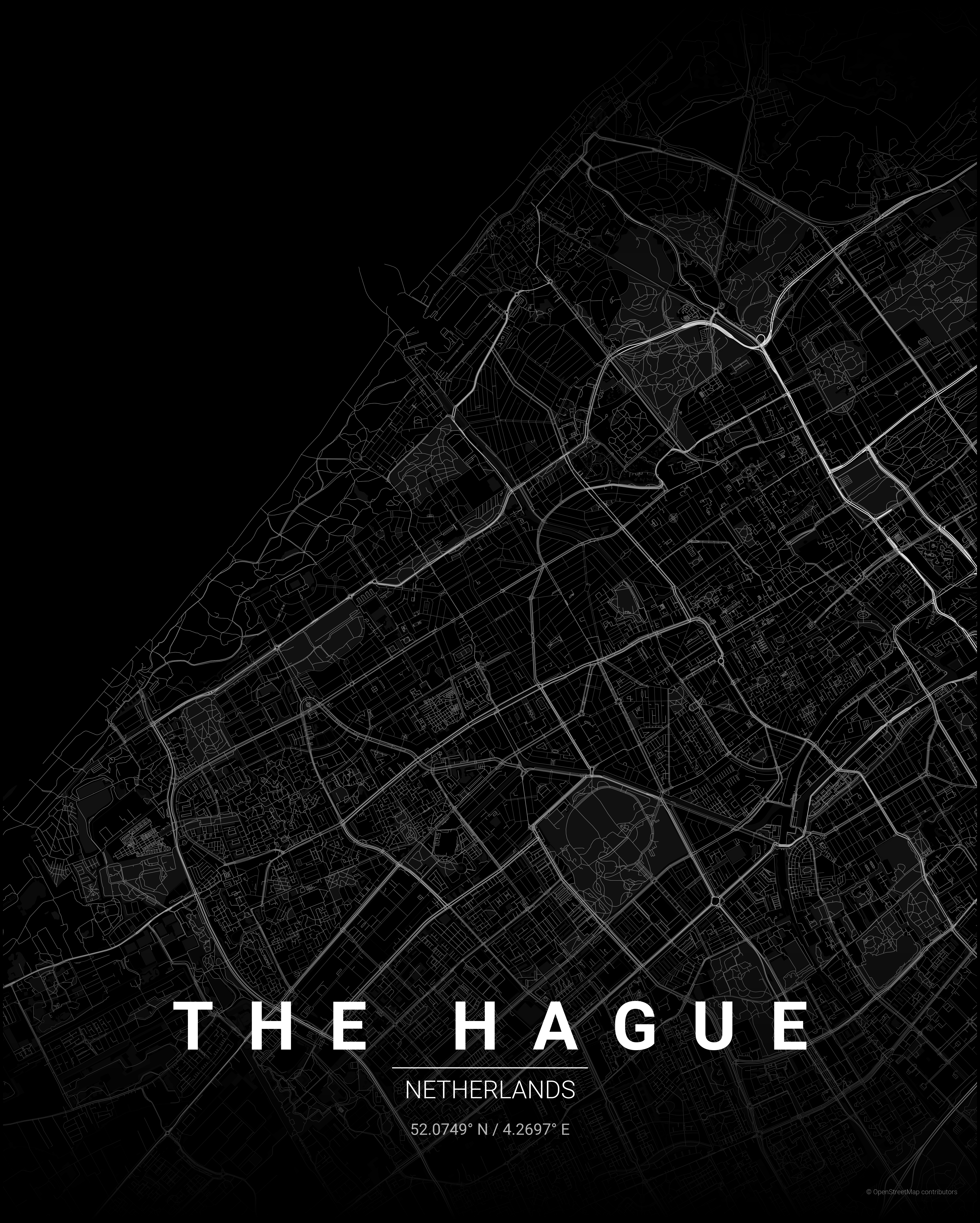 The map of The Hague in noir style